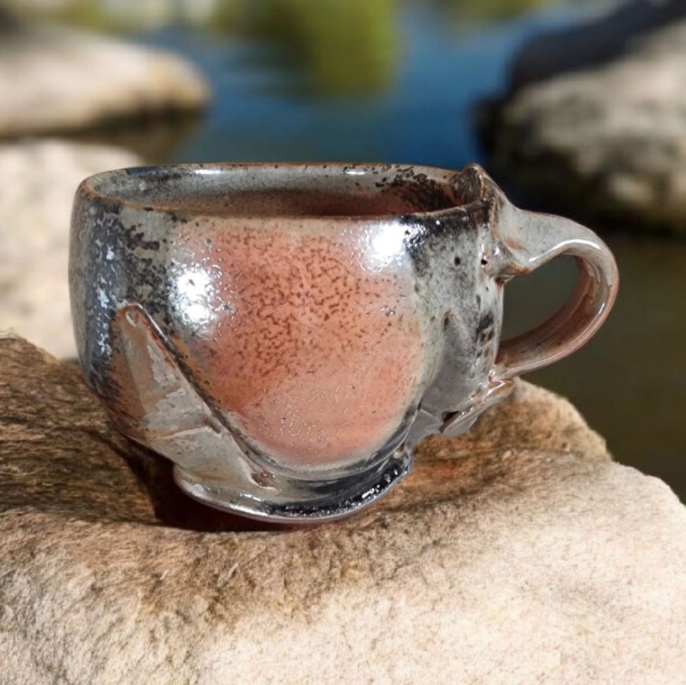 Unique Handcrafted Wood-Fired Clay Ceramic Mug in Earth Tones 12 Oz
